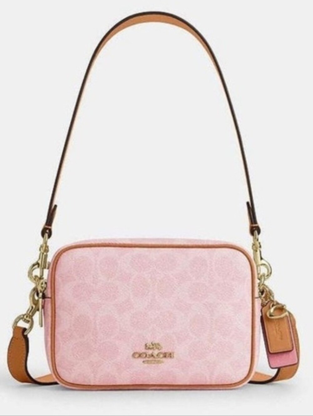 Coach Powder Pink Mini Carey Crossbody Bag In Signature Canvas With Charms NWOT